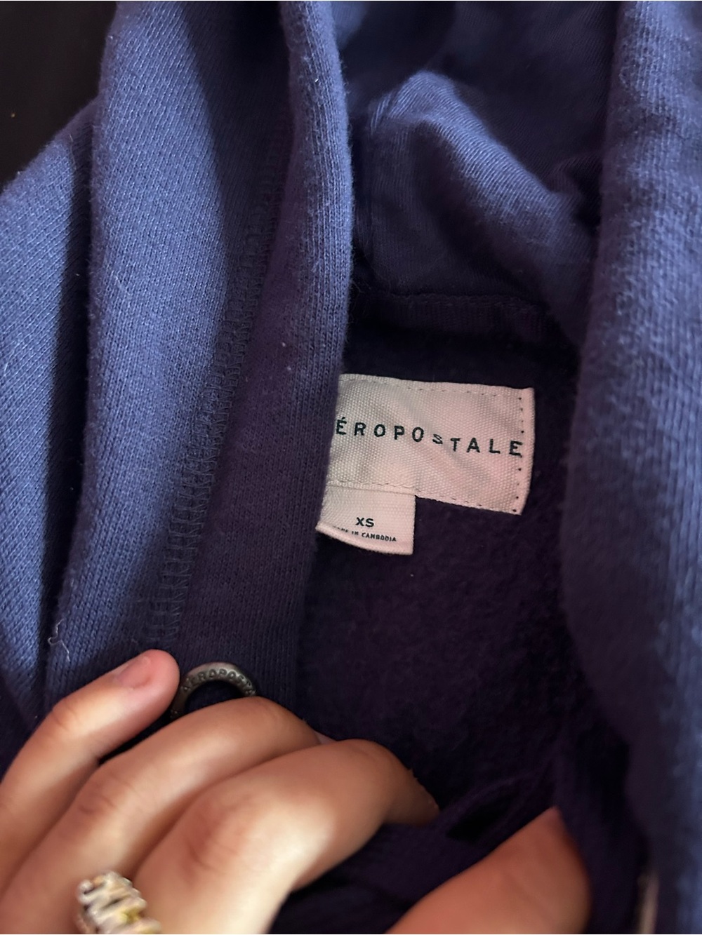 Aeropostale Navy Hooded Zip Sweatshirt with Sleeve Logo - Picture 2 of 2